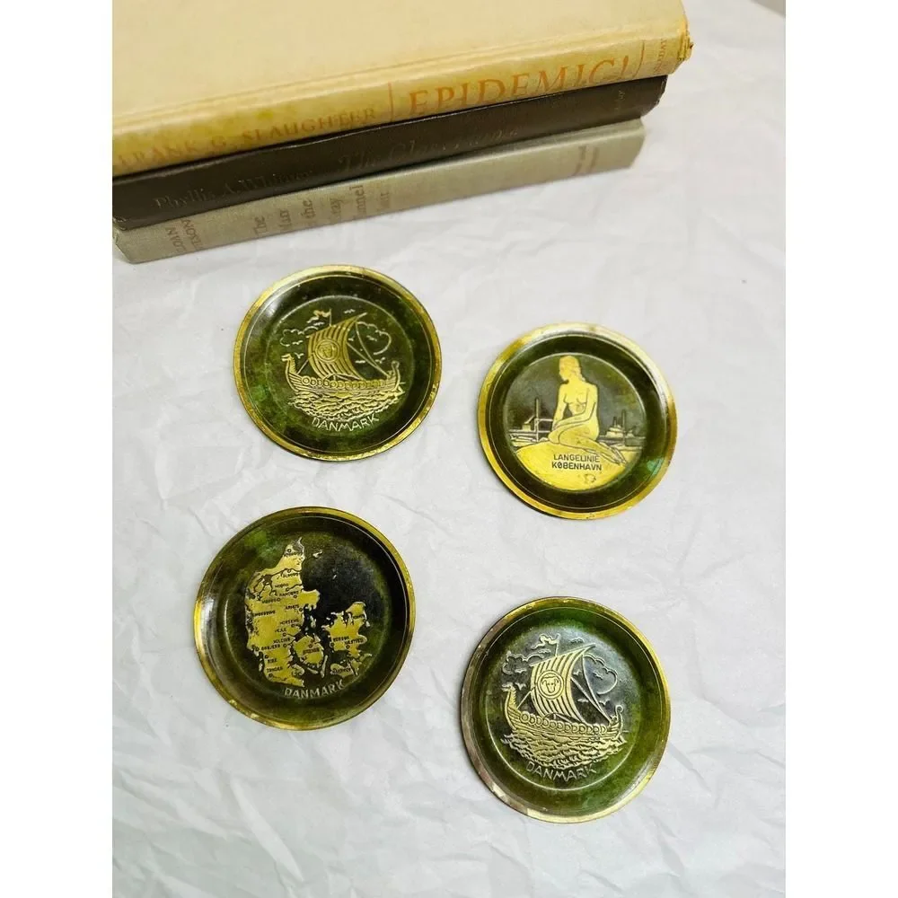 1930s Art Deco Ildfast Denmark Bronze Pin Dishes Set 4